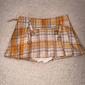 Plaid Mini Skort in Yellow and Cream